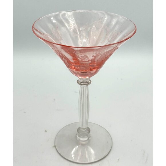 Pink Dancing Nymph Glass-Etched Depression Medallion Wine/Martini/Dessert - Picture 2 of 7